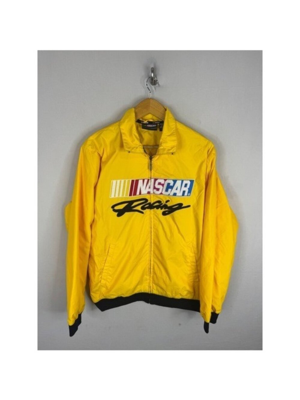 NASCAR Racing Windbreaker Jacket Yellow Full Zip Mesh Lined Mens Small